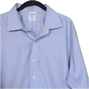 Brooks Brothers‎ Men’s Shirt 17 - 2/3 Slim Fit Non Iron Cotton Plaid Check Blue